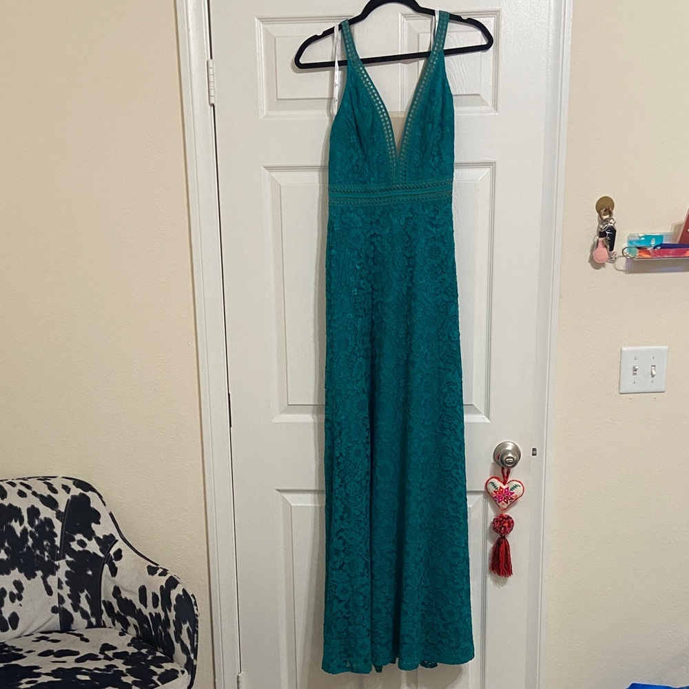 David's Bridal Teal Lace Maxi Dress